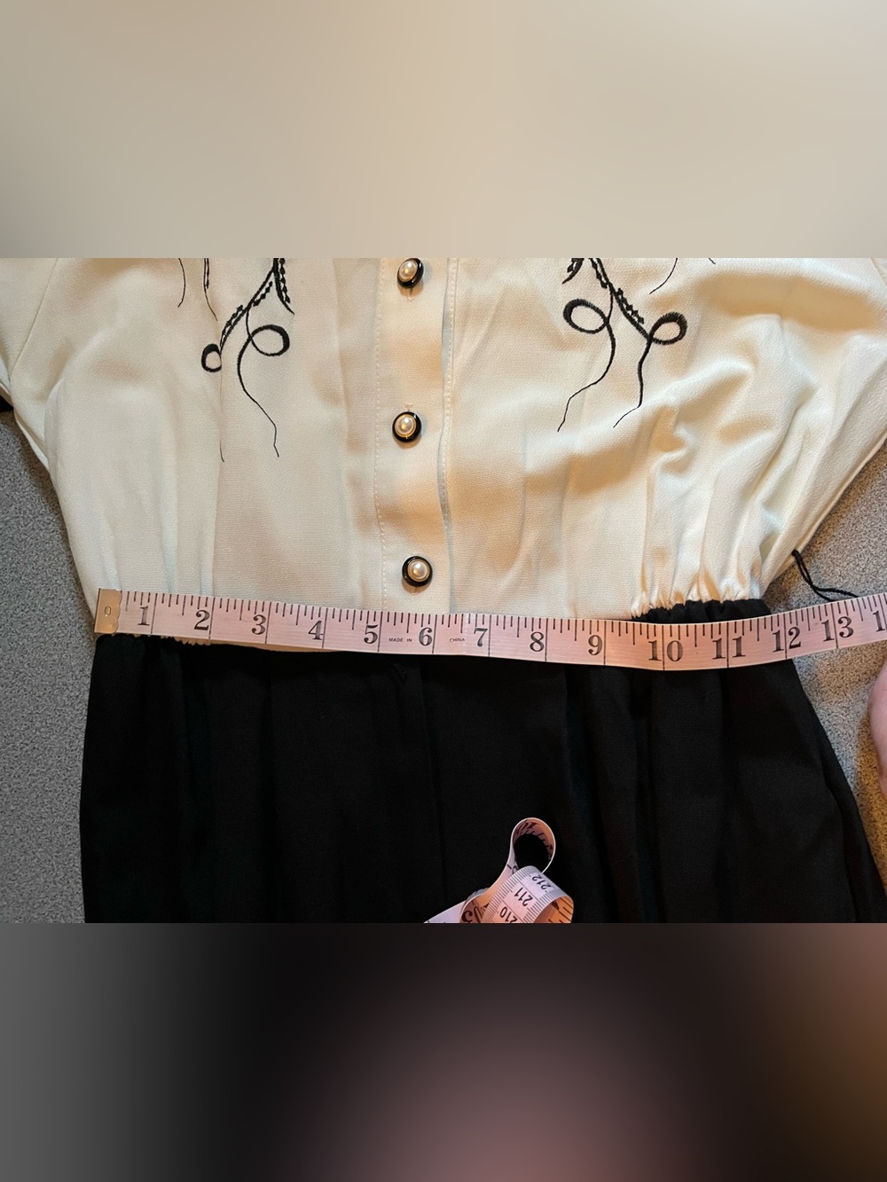 Kim Kelly Petite Black & Cream Embroidered Jumpsuit Size 6P - Picture 10 of 15